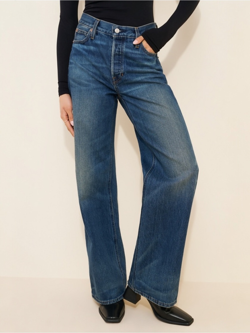 NWT Alex Mill Alek Relaxed Wide Leg Jeans Paris Medium Wash High Rise Size 30